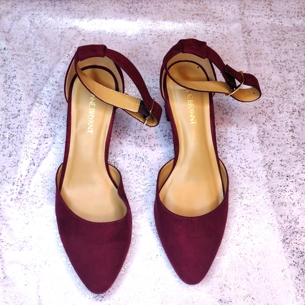 Burgundy suede chunky heels